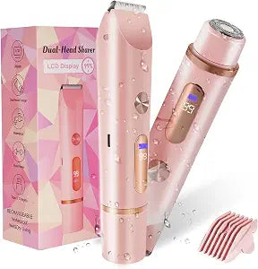 Bikini Trimmer for Women 2in1 High Power Epilators Hair Removal Waterproof Electric Razors Women's Electric Razor Pubic Hair Trimmer Shaver for Women for Ladies Pubic, Face, Underarms, Legs (Pink)