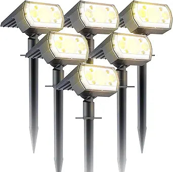 Solar Lights Outdoor Waterproof IP67, 6 Pack 64 LED Outdoor Solar Lights, 3 Lighting Modes Auto On/Off Solar Spot Lights Outdoor for Garden, Yard, Landscape - Warm White