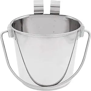 Flat Sided Pail with Dual Hooks, Snugly Fit On Dog, Cat and Critter Crates & Cages, Heavy Duty Stainless Steel | 6 Quart (PN: FSP-6)