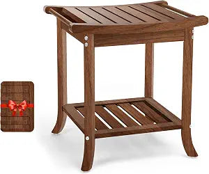 Teak Shower Benches for Inside Shower Waterproof Wood Shower Stool with Storage Shelf, Non-Slip Spa Bathroom Seat Chair for Adults & Seniors, Ideal for Relaxing and Home Use