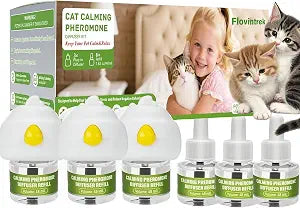 Cat Calming Pheromone Diffuser Kit for Cats Refill, Long-Lasting 180 Days Supply Relieve Stress & Anxiety Reduce Fighting Spraying and Scratching for All Cats (9 pack -3 Plug-Ins & 6 Refills)