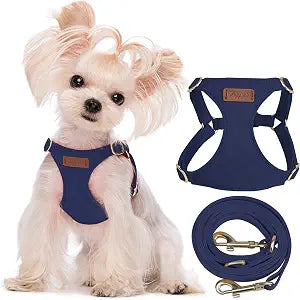 Puppytie XXS Puppy Harness with Multifunction Dog Leash,Soft Adjustable No Choke Escape Proof Pet Harness Vest,Navy,XXS