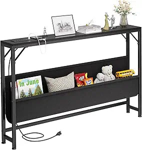 Asgolion 47.2'' Skinny Console Table with Power Outlet, 5.91" Behind Couch Table with Charging Station, Long Sofa Table, Narrow Entryway Table for Living Room, Foyer, Hallway, Black