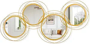 Golden Circle Mirror Set, 4 PCS Wall Metal Framed Round Mirror Modern Glass Decorative Mirrors 20x40 Inch for Living Room Bedroom Bathroom Entryway Home Decor