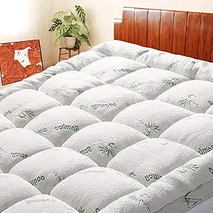 Mattress Topper Twin Size, Cooling Extra Thick Breathable Viscose Made from Bamboo Mattress pad, Soft Quilted Fitted Mattress Cover with 1000 GSM Down Alternative Fill (8-21Deep Pocket)