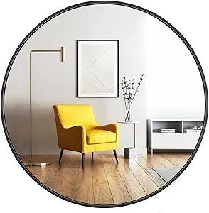 Oruii Round Mirror, Black Round Mirror 24 inch, Circle Wall Mirrors Metal Frame, Black Circular Mirrors for Bathroom, Wall, Living Room, Entryway, Hallway, Vanity, Rustic
