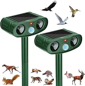 2Pack Ultrasonic Animal Repellent Outdoor Deer Repellent Devices, 2026 Solar Cat Repeller Motion Detection, Animal Repeller Outdoor to Scare Squirrel Dog Repellent Deterrent for Yard