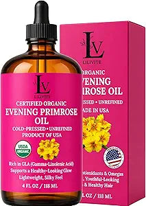 LILIVITE Evening Primrose Oil, Cold Pressed, Unrefined, USA Grown, 4 fl oz