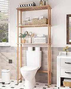 AmazerBath Over The Toilet Storage Bamboo, Bathroom Over Toilet Organizer Rack, 3-Tier Freestanding Above Toilet Shelf for Bathroom, Laundry, Space Saver, Natural Color