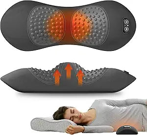 3-in-1 Electric Lumbar Support Pillow with Heat, Vibration and Traction, Triple Fusion Back Massager for Bed or Chair, Lumbar Support Cushion for Lower Back Comfort & Spine Support, Dark Gray