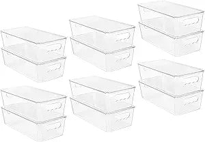 Vtopmart 12pcs Clear Organizers and Storage Bins with Lids, Stackable Plastic Storage Containers with Handles for Fridge, Freezer, Pantry, Cabinet, Kitchen Organization