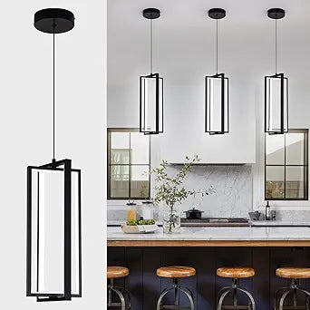 EIDISUNY Modern Led Pendant Light Fixture, 15W led Pendant Lights Kitchen Island, 4500K Daylight White Pendant Lamp, Adjustable Height Black Pendant Light for Kitchen Dining Room Bedroom