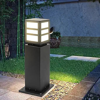 24" Landscape Path Lights, Modern Outdoor Bollard Lights with E26/E27 Base, IP65 Waterproof Thickened Heavy Duty Steel Path Lighting for Driveway and Patio, Oblong, Black