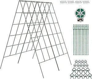 Amoskey Cucumber Trellis, Garden Trellis for Climbing Plants Outdoor, Foldable A-Frame Trellis, Cucumber Trellis for Raised Bed for Cucumbers, Peas, or Tomatoes (Green, Bold Large Grid 46''H*36'W)