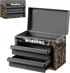 WORKPRO Metal Mini Tool Box, Top Tool Chest containing Two Drawers with Ball Bearing Slides, PVC Drawer Liners and PP Feet Pads, Durable Cold Rolled Steel Small Toolbox for Multi-Purpose Storage