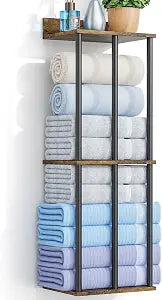 34 Inch Bathroom Towel Rack with Shelf Modern Towel Holder for Bathroom Wall Mounted, Holds 6 Large Bath Towels, Rolled Towel Organizer for Bathroom, Laundry Room, and Small Space Storage, 3-Tier