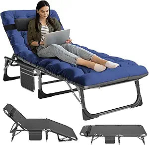 Barbella 5-Position Folding Lounge Chair, Portable Outdoor Chaise Lounge for Pool, Beach, Patio & Camping