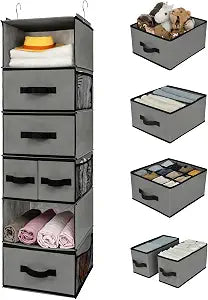 GRANNY SAYS Hanging Closet Organizer, 5 Drawers, 6 Shelves, 6 Pockets, Gray