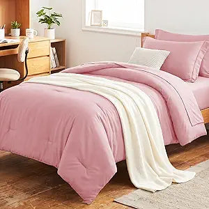 HIMEET Twin XL Comforter Sets - 5 Pieces Twin Extra Long Bed in a Bag for College Dorm, All Season Bed Set with Comforter for Girls and Boys, Flat Sheet, Fitted Sheet, Pillowcase & Sham, Pink