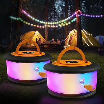 2pcs Camping String Lights,2 in 1 Upgraded 32.8FT Rechargeable Tent Lights String with 19 Lighting Modes,Quick Storage camping lightsPortable LED Lamp for Bedroom Yard Decor Christmas (Black&Orange)