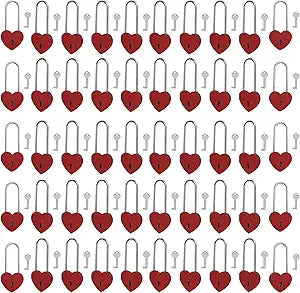 50PCS Single Heart Lock with Key 3.5 Inches,50mm Love Padlock Rubber Painting Red Metal Love Lock for Lovelock Bridge,Card Box,Jewelry Box,Diary Book,Handbag