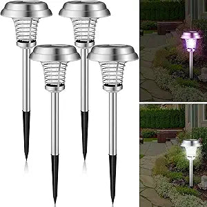 Qualirey 4 Pcs Solar Bug Zapper Waterproof Outdoor Mosquito Zapper Killer and Lighting Repellent Lamp for Indoor Outdoor Use Garden Patio, Purple and White Light(Stainless Steel,Silver)