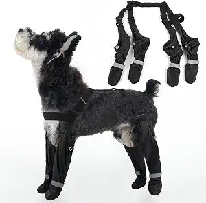 Dog Suspender Boots Reflective & Waterproof Non-Slip & Dirt-Proof Paw Protectors, Rainy & Snowy Pet Booties with Adjustable Suspenders for Outdoor Walking,Running, Black, Size XS