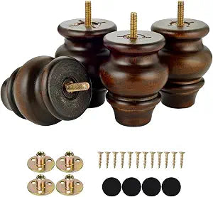 Michanco 3 Inch Furniture Feet Wood Bun Feet Set of 4 Ottoman Couch Sofa Replacement Legs