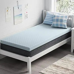 OhGeni 3 Inch Twin Size Memory Foam Mattress Topper Pad with Cover, Egg Crate Foam with Anti-Slip Base, Enhanced with Cooling GelRemovable & WashableCollege Dorm Room Essential