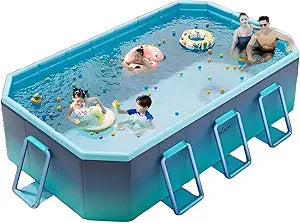 Foldable Pool, 118 Large Kiddie Pool, Non-Inflatable Kids' and Adults' Outdoor Swimming Pool, Hard Plastic Shell Portable Pool, Kid Pool for Backyard (118" x 65" x 21")