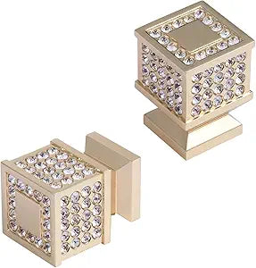 Gold Cabinet Knobs, Drawer Dresser Knobs, Crystal Bling, Sparkle Diamond Rhinestone, Solid Zinc Alloy, Polished Square Cabinet Hardware (Square 8 Pcs)