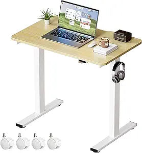 Okin Electric Standing Desk 31.5x19.7 Inches Small Computer Desk-Whole Piece Stand up Desk with Wheels Gaming Rolling Home Office Desks, Oak