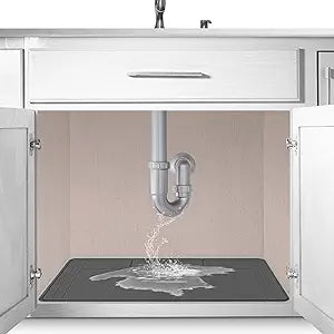 The Original Under Sink Mat - Adjustable Silicone mat, Waterproof Under The Sink Bathroom Vanity Mat - 28" x 19" or smaller