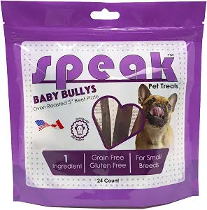 Speak Pet Products Treats Dog Baby Bullys, Natural Gluten and Grain Free Low Calorie 5 Inch Beef Chews for Small Breeds, Perfect Alternative for Rawhide, 24 Count