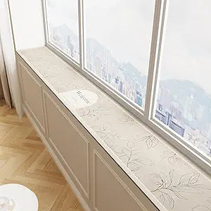 Waterproof Absorbent Window Sill Cushion - Floral Print, Non-Slip, Customizable for Bay Windows & Balcony (Blossom Beige, 79''x8'')