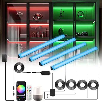 Black RGB LED Shelf Lights, Smart Bookshelf Lights Compatible with Alexa WiFi Dimmable for Display Case, Bookcase, Bar, Cabinet and Under Shelf with App, Remote, Memory Function (4Pcs 12.5In)