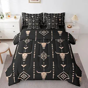 Erosebridal Bull Skull 7 Pcs Comforter Set Boho Bedding Ethnic Horns Queen