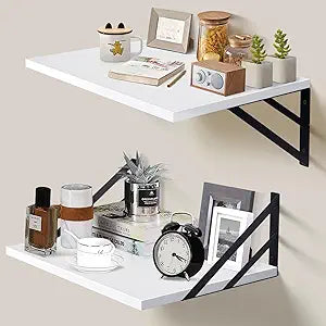 Tectocker-DOU 2 Pc Deep Floating Shelves ; Wall Mounted Hanging Shelves for Living Room, Kitchen, Office, Bathroom and Bedroom Decor; Storage and Display Shelf Set (White, 16W12D)
