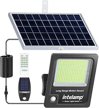 intelamp Solar Flood Lights Outdoor Waterproof, Linkable 12000mAh 3000LM Motion Sensor Floodlight with Remote Control Sensor Case 16.4Ft Cable, Dusk to Dawn Lighting Lamp for Street Outside House
