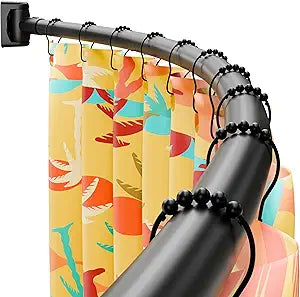 DYHOME Curved Shower Curtain Rod, Need to Drill, 35-76 inches Adjustable Curved Shower Rod Rustproof Shower Rod Round Shower Curtain Rod for Bathroom, Bathtub, Stall, Stainless Steel, Black