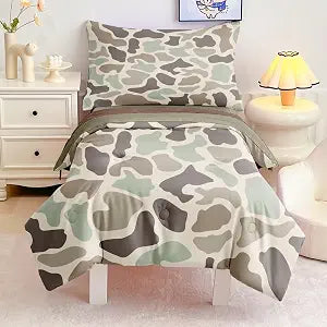 4 Pieces Toddler Duck Camo Bedding Set for Boys,Hunting Camouflage Toddler Comforter Set for Kids Bed in a Bag Includes Comforter, Flat Sheet, Fitted Sheet and Pillowcase