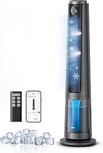 DREO TurboCool Misting Fan 765S, Fans that Blow Cold Air, 10┬░F Cooling, 34ft/s Fast Evaporative Air Cooler, 6L Tank, 20 dB Quiet DC Motor, 90┬░ Tower Fan with 12 Speeds, 4 Modes for Home, Grey