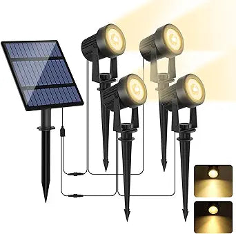 Solar Spotlights Outdoor Waterproof, Warm White Landscape Spotlights, Decorative Solar Spot Lighting for Garden, Yard, Pathway, Lawn, Poolside, Party, 4-in-1 Mounted (Warm White, 1 Pack)