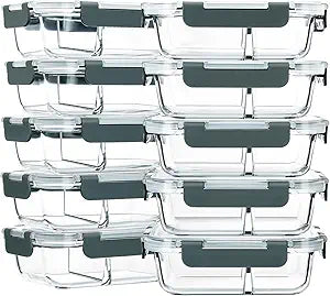 M MCIRCO 10-Pack,30 Oz Glass Meal Prep Containers 2 Compartments Airtight Lunch Bento Boxes with Lids, Glass Food Storage Containers, Microwave, Oven, Freezer, Dishwasher
