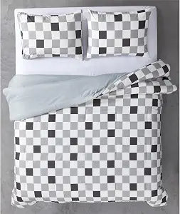 Urban Lifestyle Queen 3 Piece Comforter Set,Modern Black & Gray Reversible Checkerboard Pattern with 2 Pillow Shams, Soft Microfiber Bedding for Teens,Dorms,Guest Room