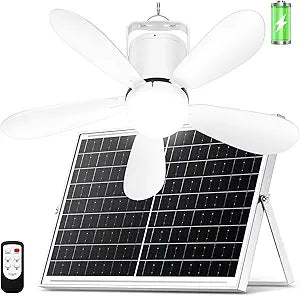 21 Solar Ceiling Fan Light, 30W Solar Powered Portable Gazebo Fan with Remote, Wireless Battery Operated Ceiling Fan Light Outdoor, for Camping RVs Tent Patio Canopy Chicken Coop Outside
