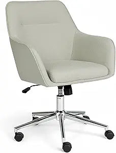 Martha Stewart Rayna Swivel Task Chair with Flared Arms for Home Office in Light Gray Fabric with Polished Nickel Frame