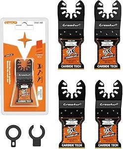 Crosstar Carbide Oscillating Saw Blades with TiCN Coating - 4-Pack Multi Tool Blades for Hard Metal, Nails, Bolts & Screws - Universal Quick Release Fit for Fein, Milwaukee, DeWalt, Ryobi