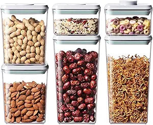 Pop Food Storage Containers Set, 6Pcs Airtight Containers with Lids for Kitchen Pantry Organizers and Storage,One Button Opening BPA-Free Food Containers for Cereal Flour Sugar(0.6, 1.3, 1.9Qt)*2