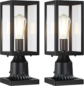 Outdoor Post Lights with Pier Mount Base, 2-Pack Modern Lamp Post Light Fixture Waterproof Pole Lights Outdoor Column Lights Exterior Post Lantern with Clear Glass for Garden Patio